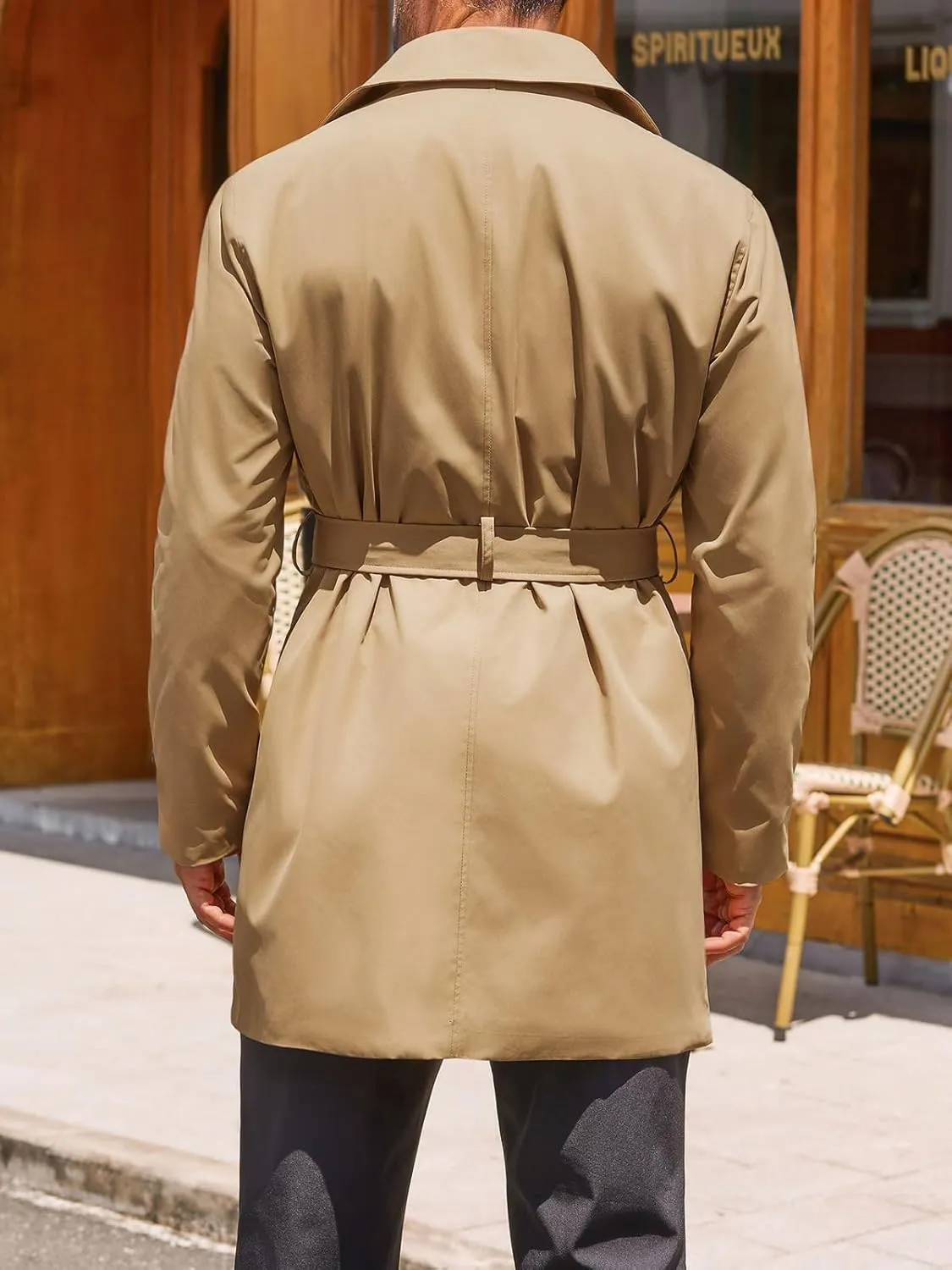 Runcati Mens Double Breasted Trench Coat Notched Lapel Windbreaker Jackets Causal Overcoat With Belt