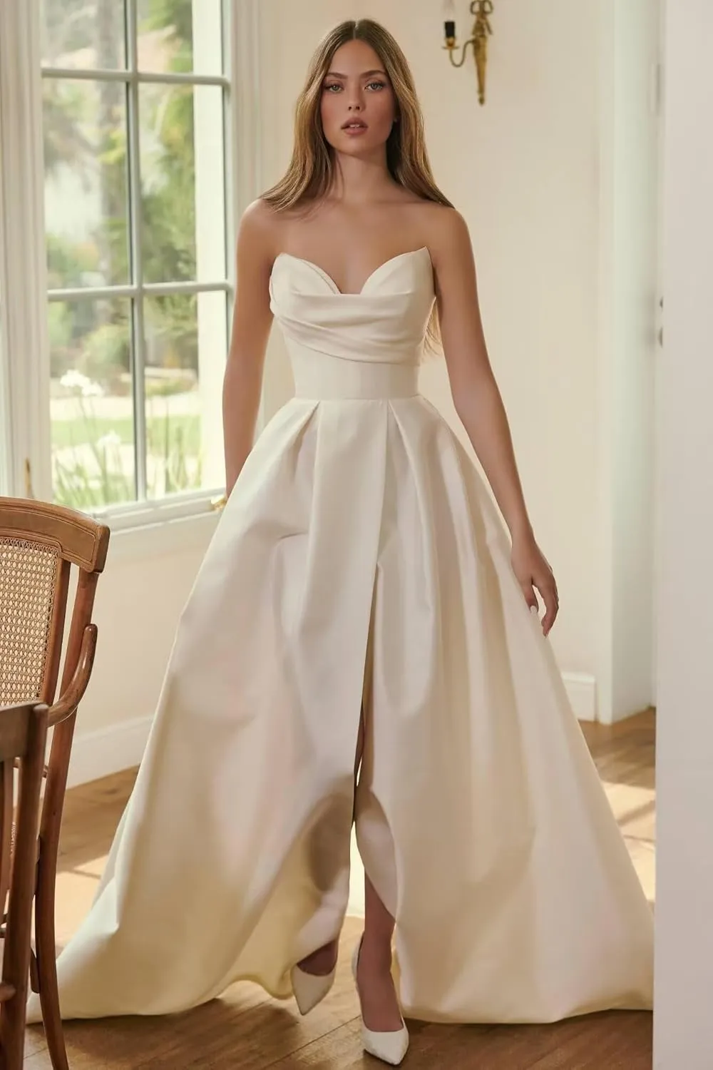 Satin Wedding Dress for Bride, A-line Prom Dress Formal Evening Gown for Women