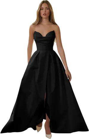 Satin Wedding Dress for Bride, A-line Prom Dress Formal Evening Gown for Women