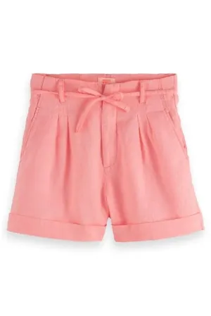 Scotch & Soda - High-Rise Linen Short - Neon Coral
