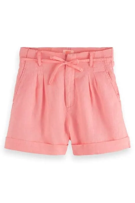 Scotch & Soda - High-Rise Linen Short - Neon Coral