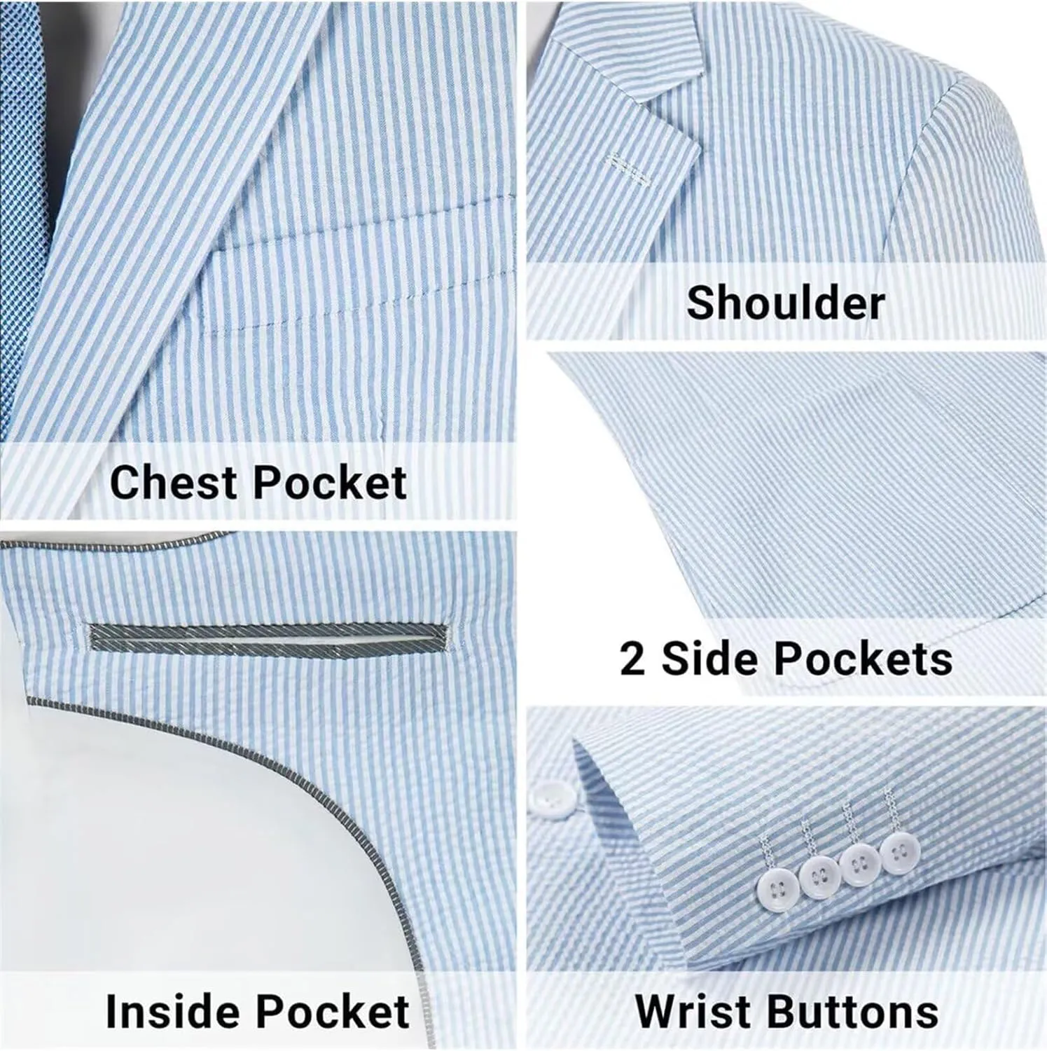 Seersucker Mens Suit Jackets Slim Fit Summer Blazer Casual Sports Coat Stripe Suits Jacket Wedding Prom Tuxedo Blazers