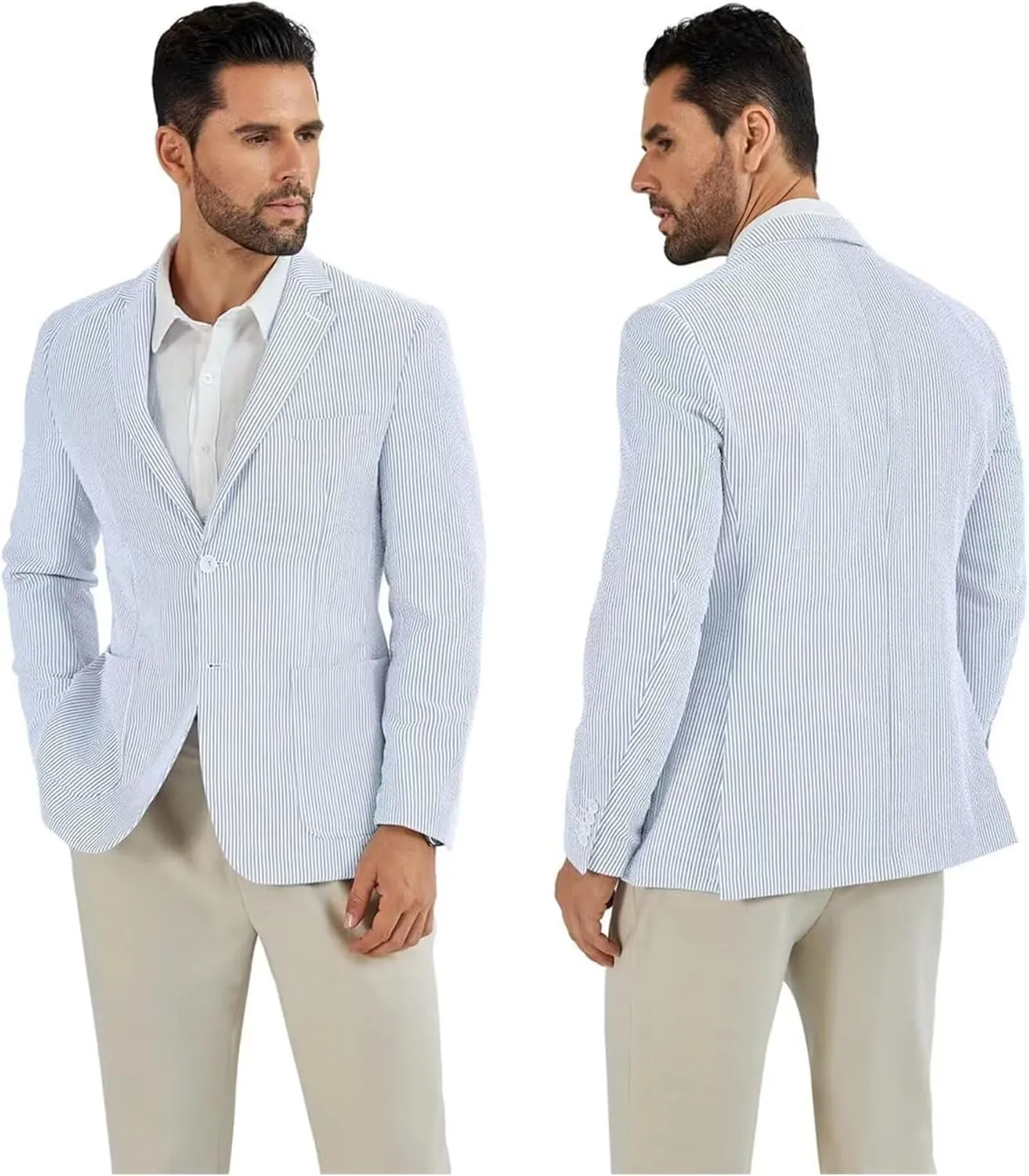 Seersucker Mens Suit Jackets Slim Fit Summer Blazer Casual Sports Coat Stripe Suits Jacket Wedding Prom Tuxedo Blazers