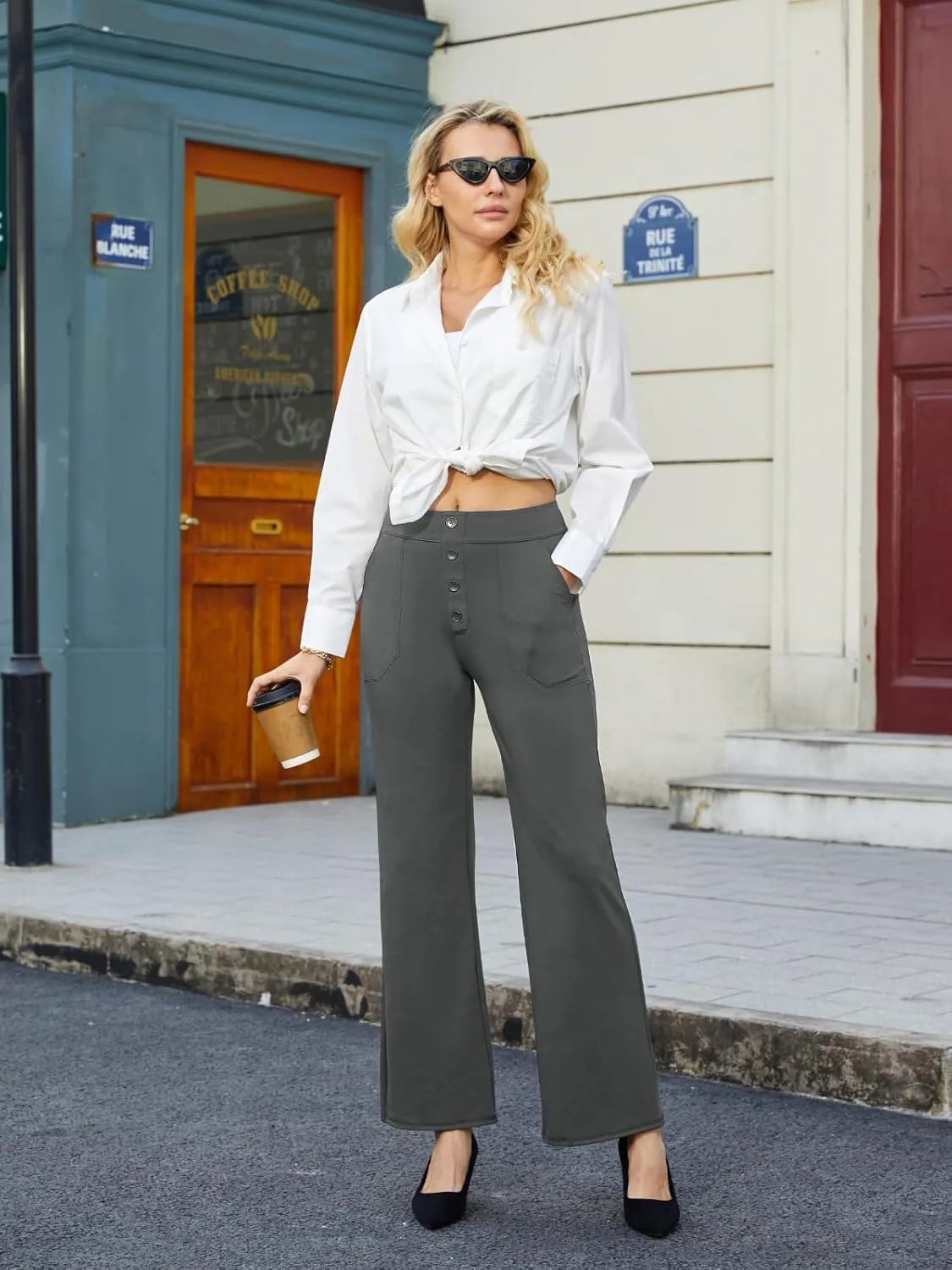 SEMARO High Waisted Casual Pants for Women Business Dress Work Office Stretchy Pants with Pockets