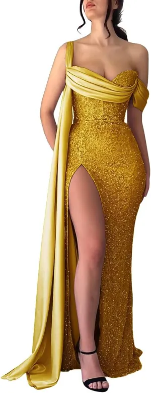 Sequin Mermaid Prom Dresses 2024 Off Shoulder Bridesmaid Dresses for Wedding Sweetheart Formal Evening Party Gowns