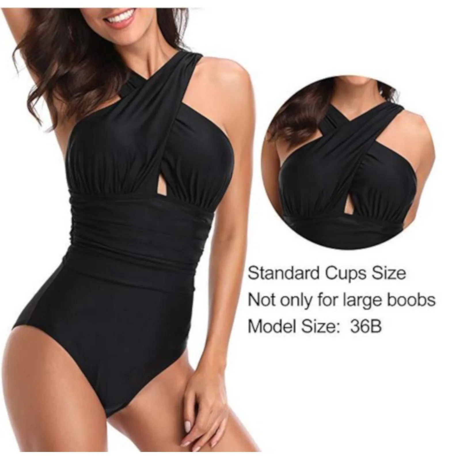 Sexy Black Criss Cross Halter One-Piece Plus Size Swimsuit