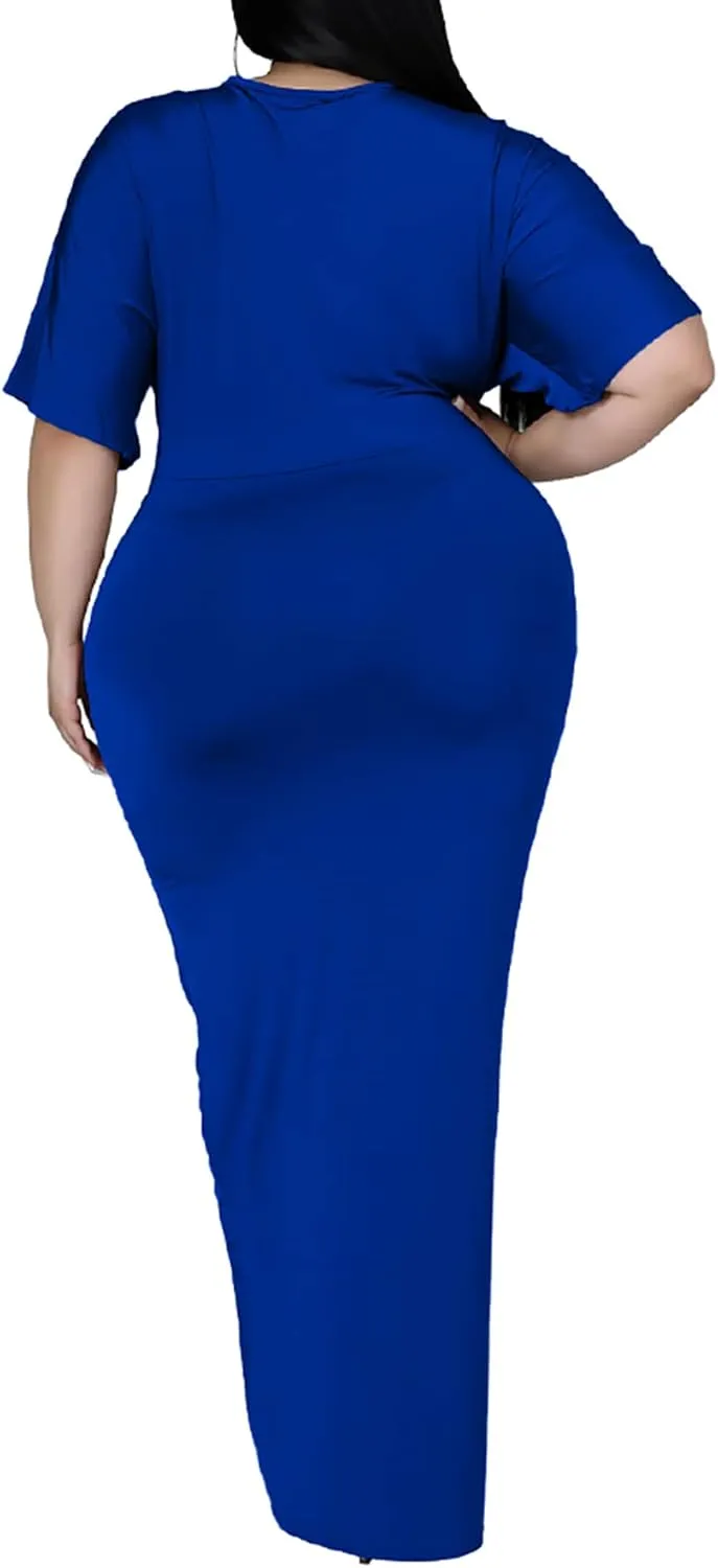 Sexy Plus Size Maxi Dress for Curvy Women V Neck Short Sleeve Wedding Guest Dress Party Dress