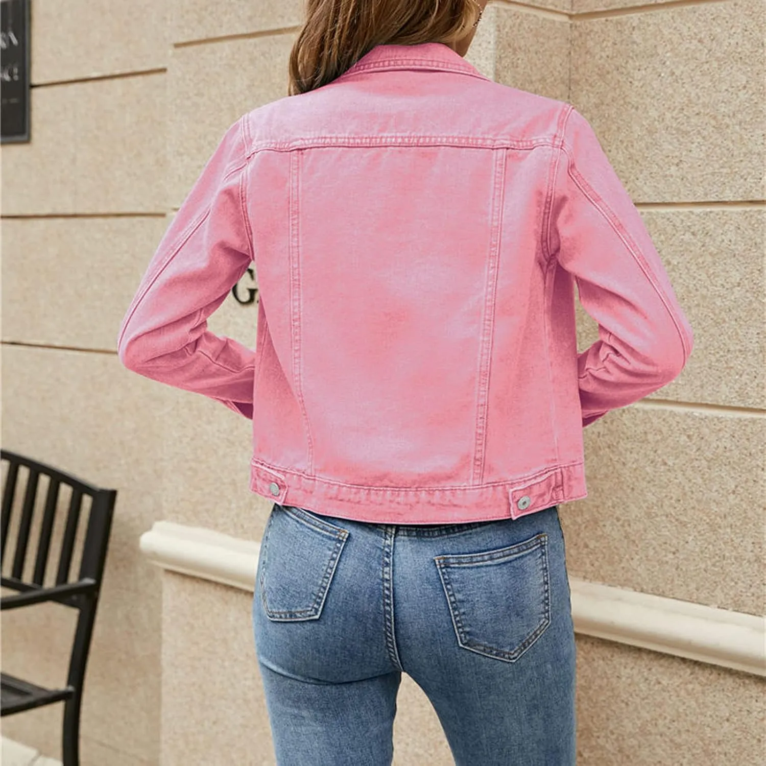 SHAOBGE Denim Duster Jacket for Women Women's Basic Solid Color Button Down Denim Cotton Jacket Stretch Jean Jackets for