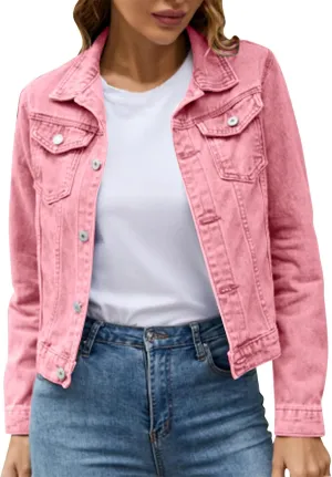 SHAOBGE Denim Duster Jacket for Women Women's Basic Solid Color Button Down Denim Cotton Jacket Stretch Jean Jackets for