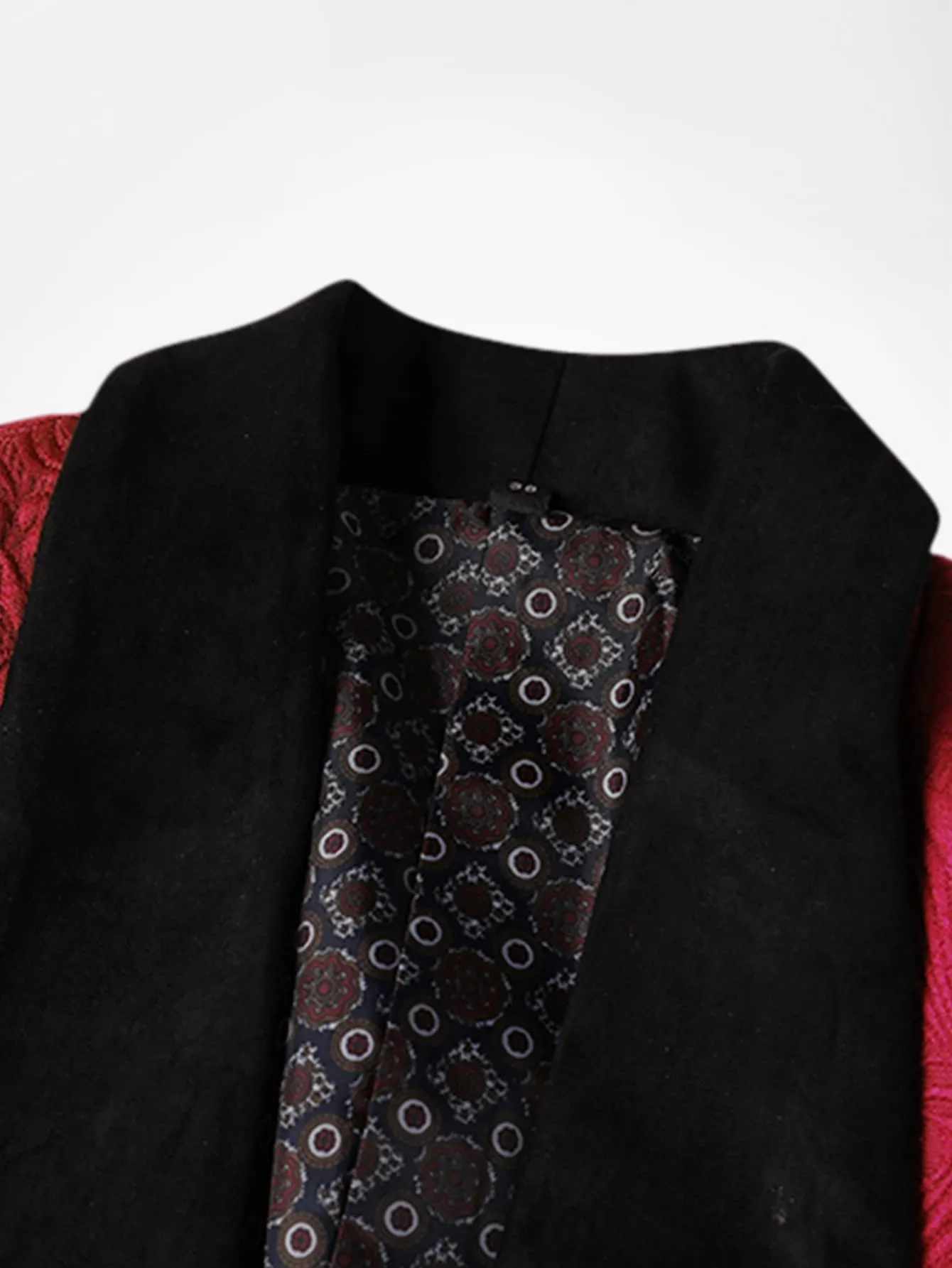Shawl Collar Contrast Binding Single Button Jacquard Blazer