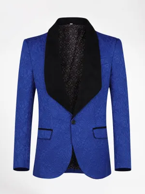 Shawl Collar Contrast Binding Single Button Jacquard Blazer