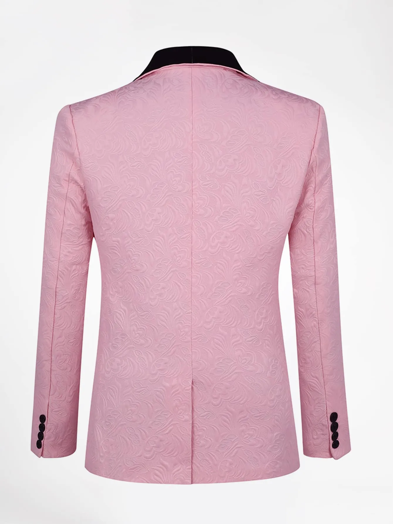 Shawl Collar Contrast Binding Single Button Jacquard Blazer