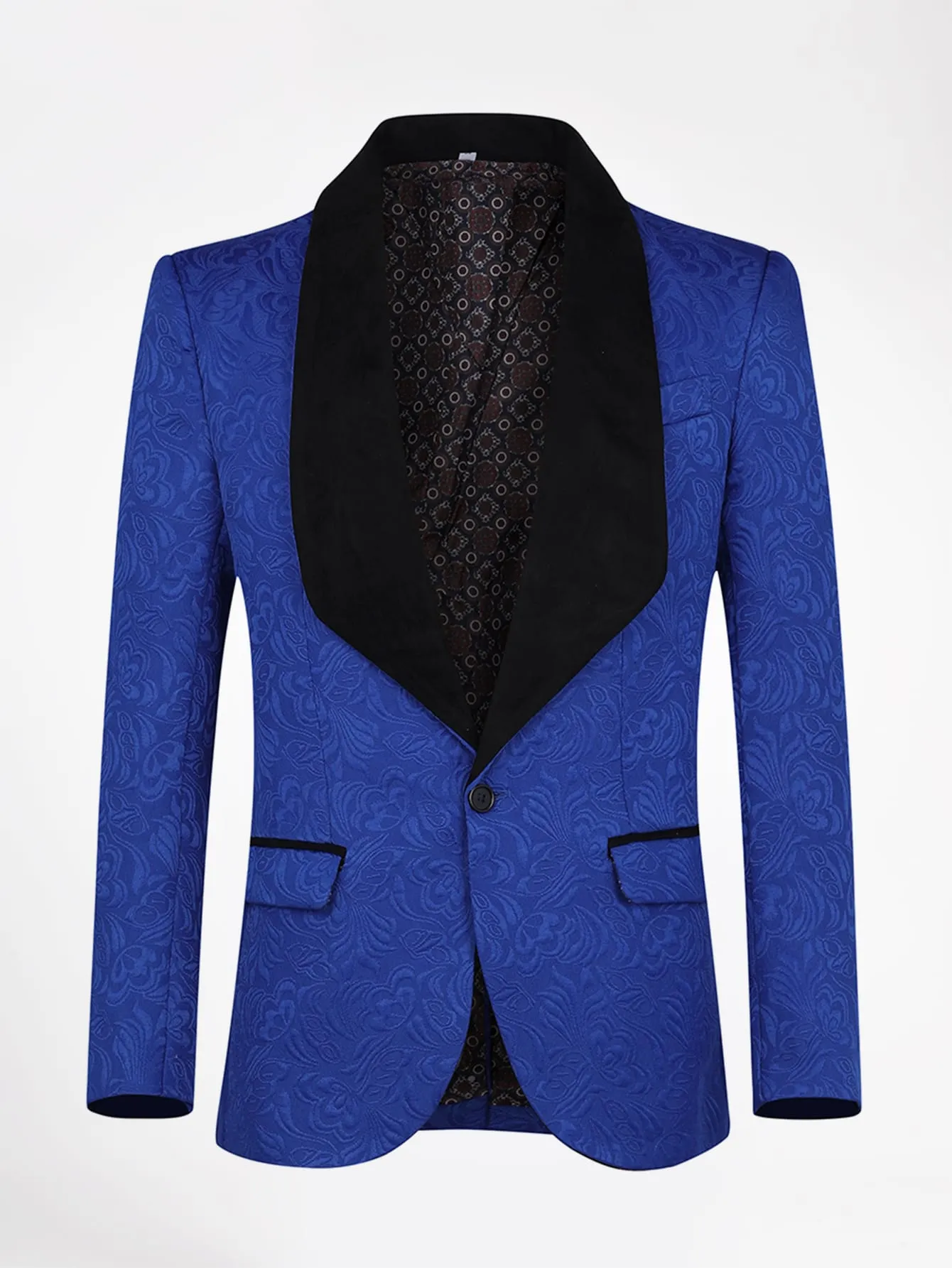 Shawl Collar Contrast Binding Single Button Jacquard Blazer