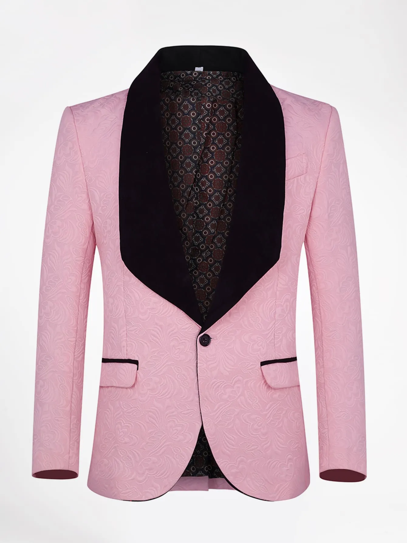 Shawl Collar Contrast Binding Single Button Jacquard Blazer