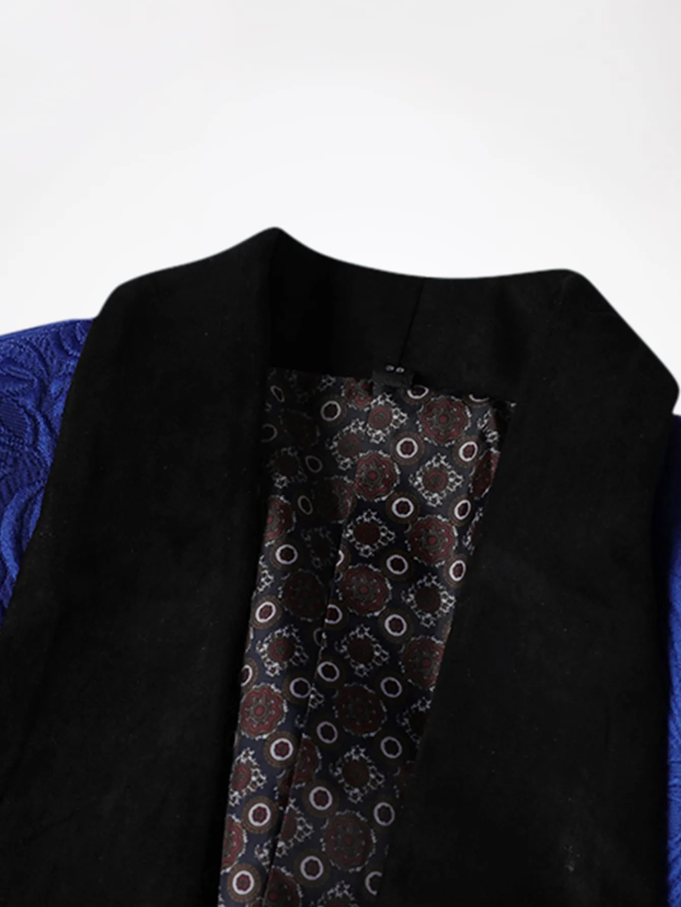 Shawl Collar Contrast Binding Single Button Jacquard Blazer