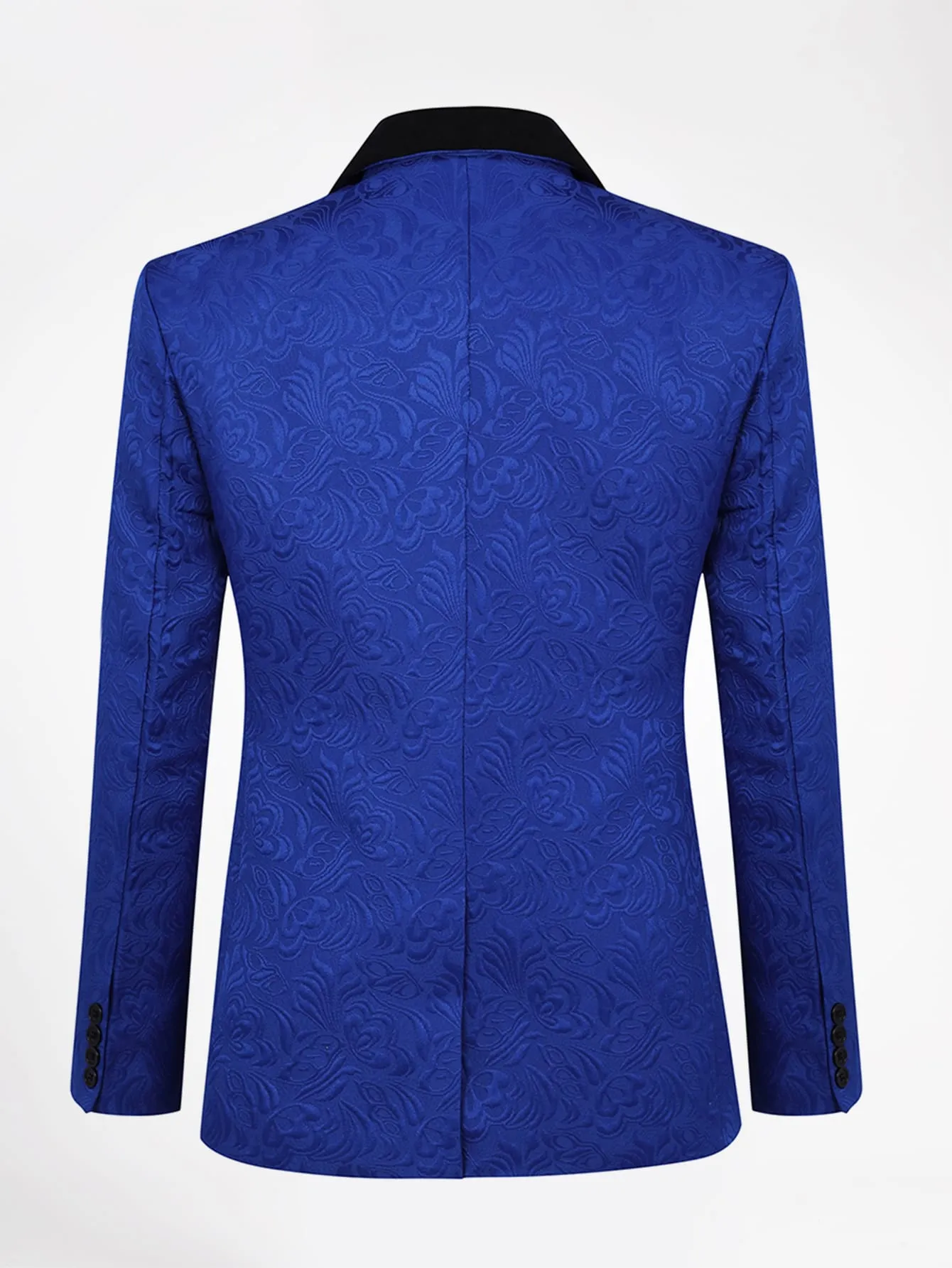 Shawl Collar Contrast Binding Single Button Jacquard Blazer
