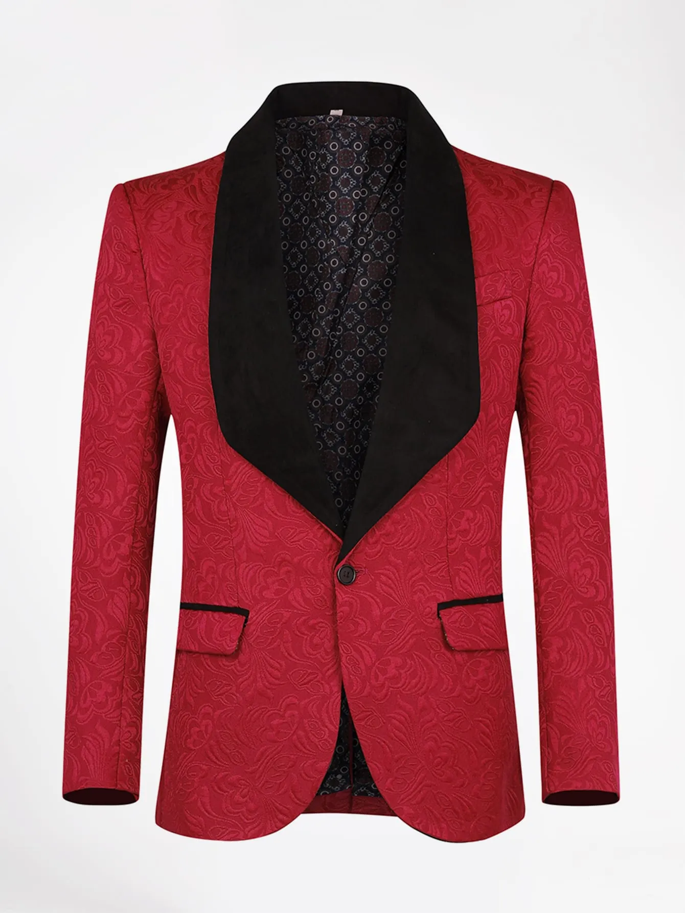 Shawl Collar Contrast Binding Single Button Jacquard Blazer