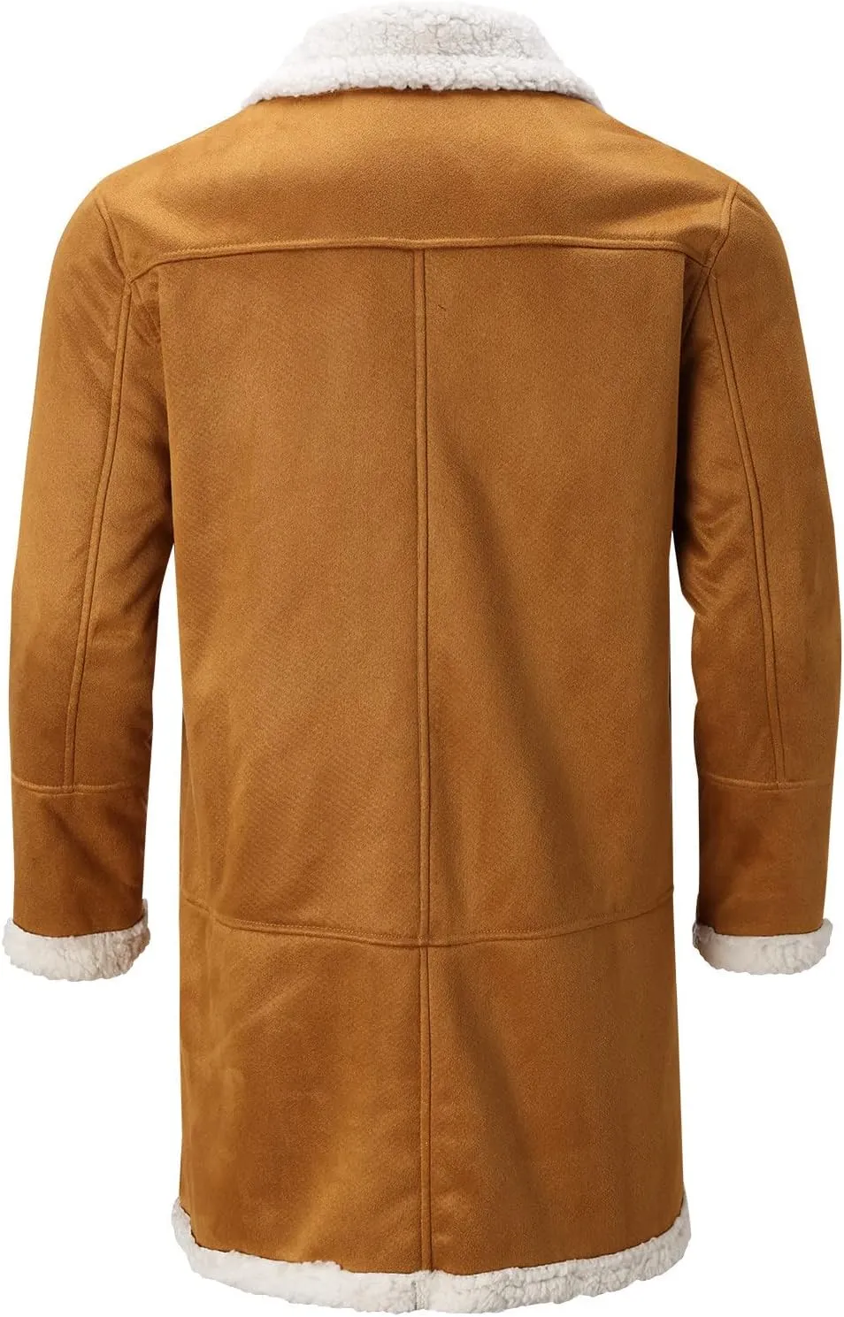 Sherpa Lined Jacket Men Fleece Coat Fur Collar Long Trench Coats Single Breasted Coat Warm Winter Overcoat