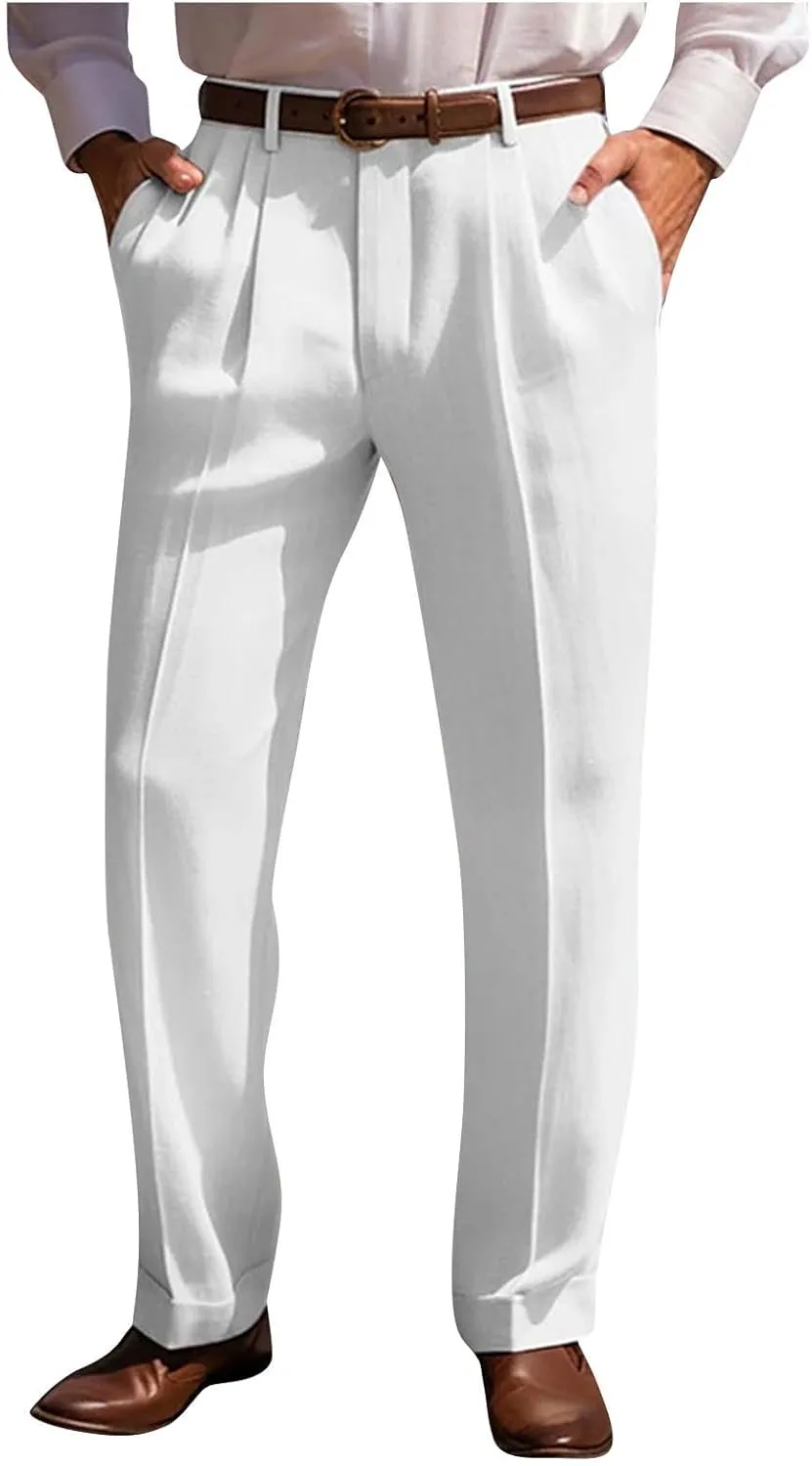 Sinzelimin Men's Suit Pants Fashion Solid Color Dressy Business Casual Office Work Trouser Straight Wide Leg Sweatpant