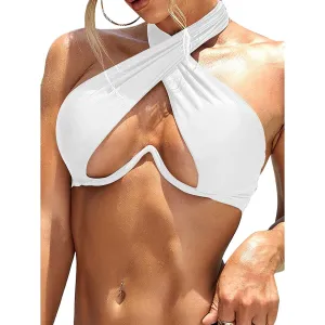 Solid Color Sexy Swimsuit Adult Female Multifunctional Detachable Shoulder Strap Sexy Halter Swimsuit top