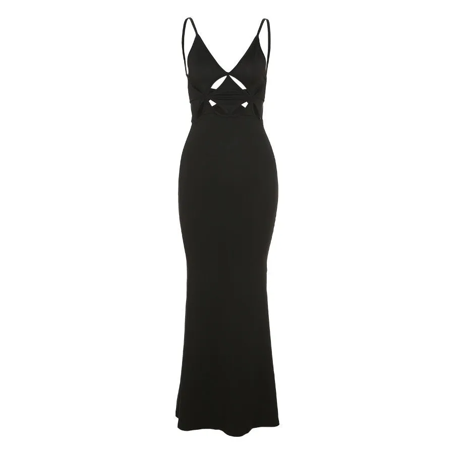 Solid Maxi Dress Women Irregular Shape Hollow Out