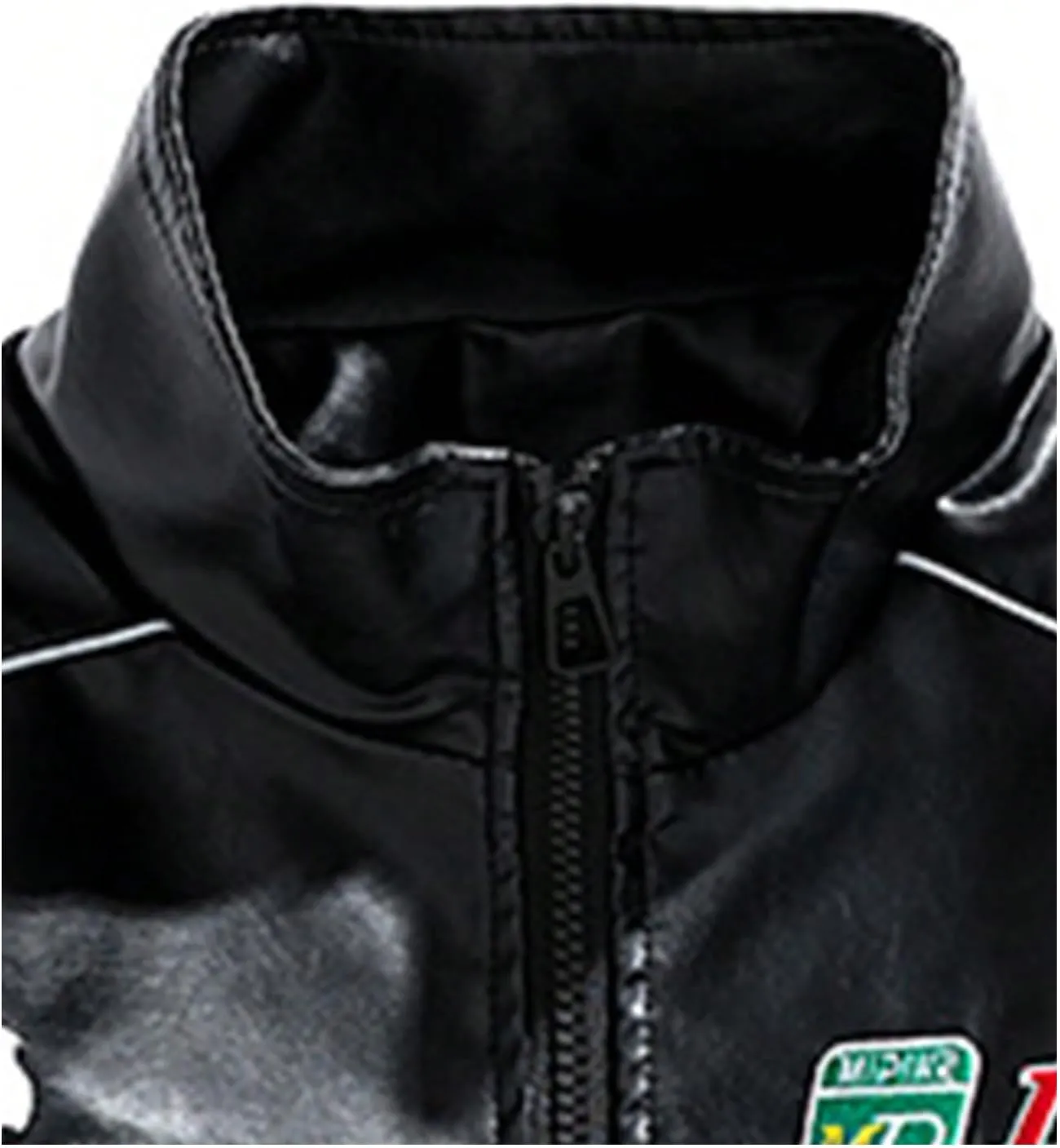 SOLY HUX Men's PU Leather Jacket Letter Graphic Zip Up Mock Neck Long Sleeve Motorcycle Jacket Coats