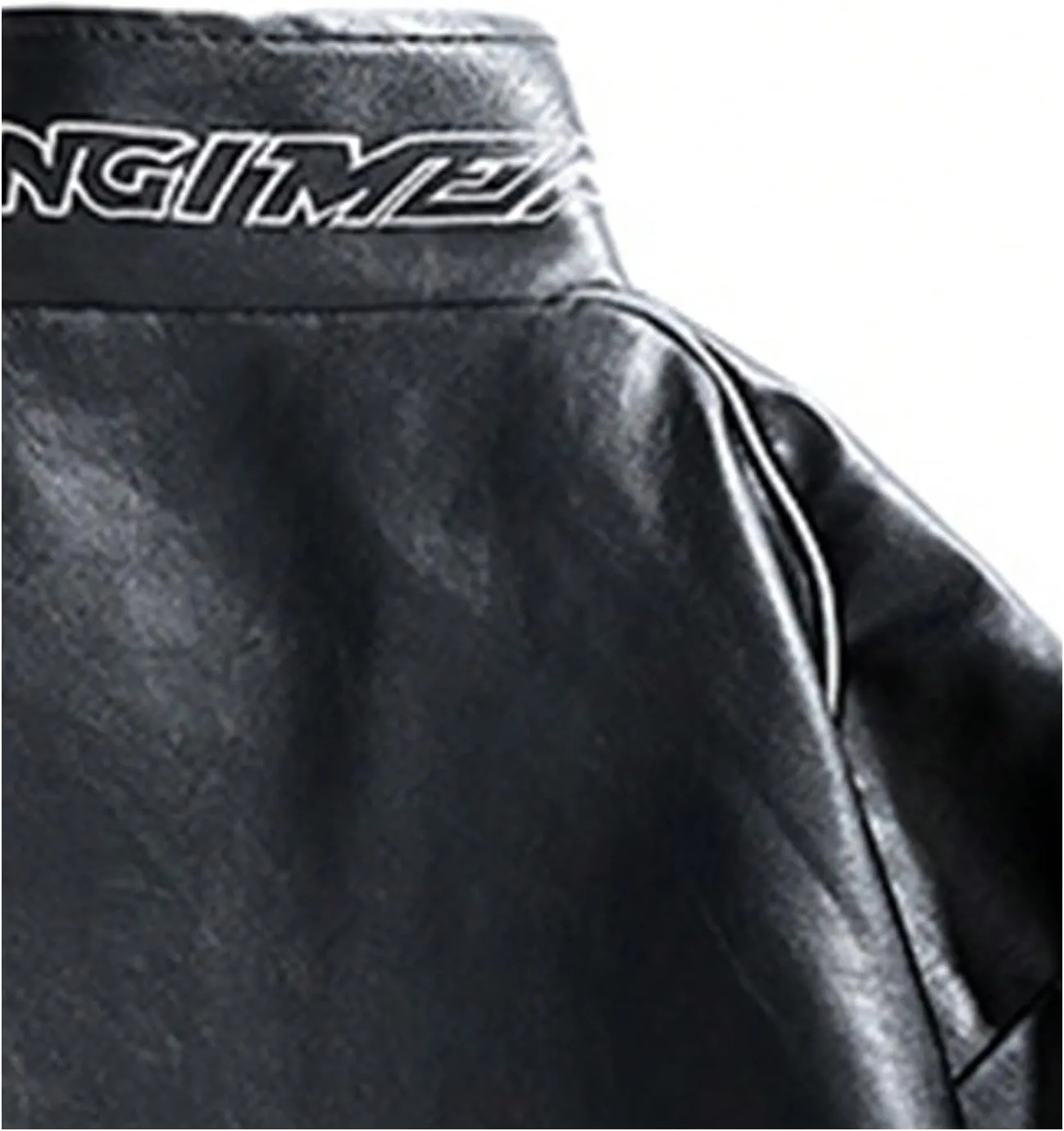 SOLY HUX Men's PU Leather Jacket Letter Graphic Zip Up Mock Neck Long Sleeve Motorcycle Jacket Coats