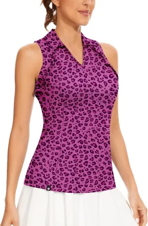 Soneven Womens Sleeveless Golf Shirt UPF 50  Moisture Wicking Ruffle Tennis Shirt