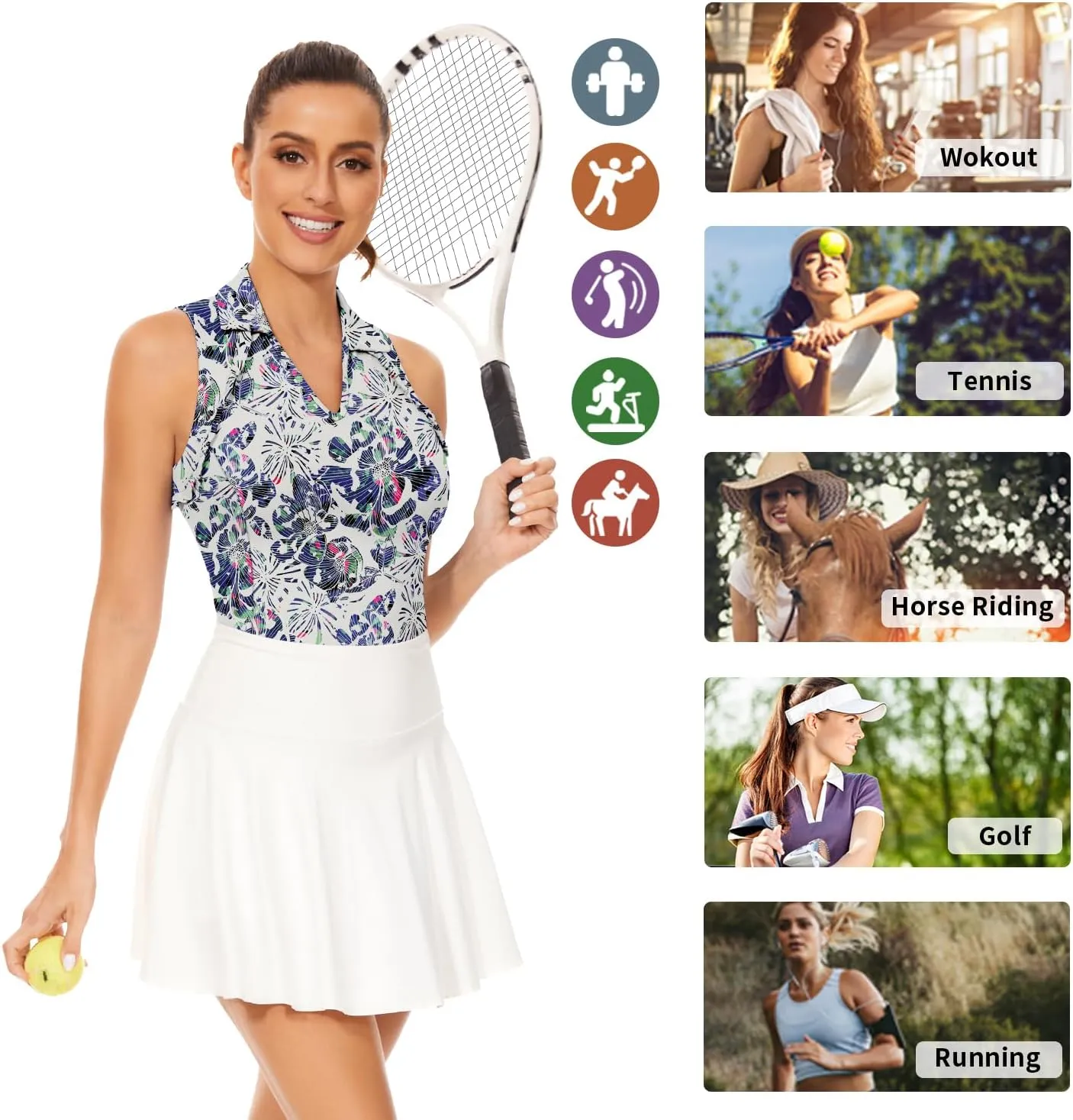 Soneven Womens Sleeveless Golf Shirt UPF 50  Moisture Wicking Ruffle Tennis Shirt