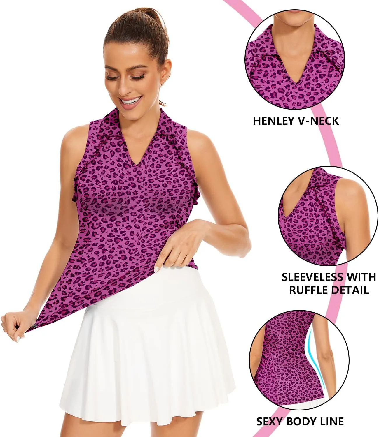 Soneven Womens Sleeveless Golf Shirt UPF 50  Moisture Wicking Ruffle Tennis Shirt