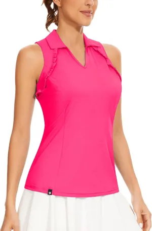 Soneven Womens Sleeveless Golf Shirt UPF 50  Moisture Wicking Ruffle Tennis Shirt