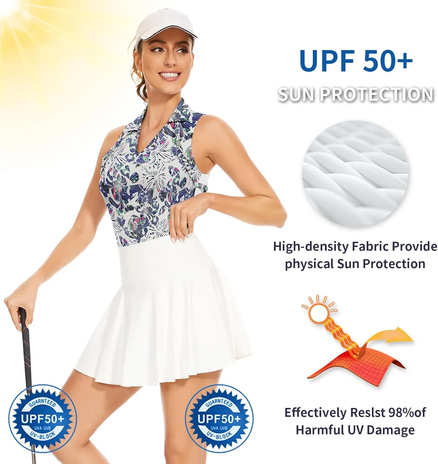 Soneven Womens Sleeveless Golf Shirt UPF 50  Moisture Wicking Ruffle Tennis Shirt
