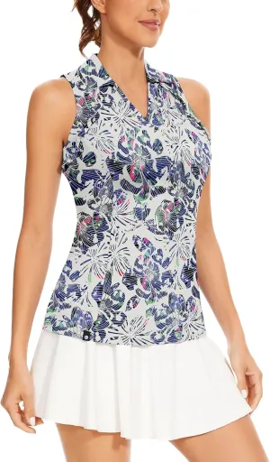 Soneven Womens Sleeveless Golf Shirt UPF 50  Moisture Wicking Ruffle Tennis Shirt