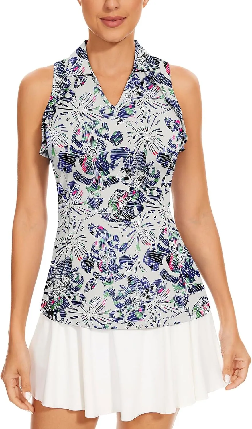 Soneven Womens Sleeveless Golf Shirt UPF 50  Moisture Wicking Ruffle Tennis Shirt