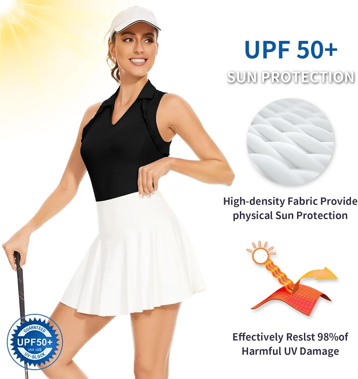 Soneven Womens Sleeveless Golf Shirt UPF 50  Moisture Wicking Ruffle Tennis Shirt