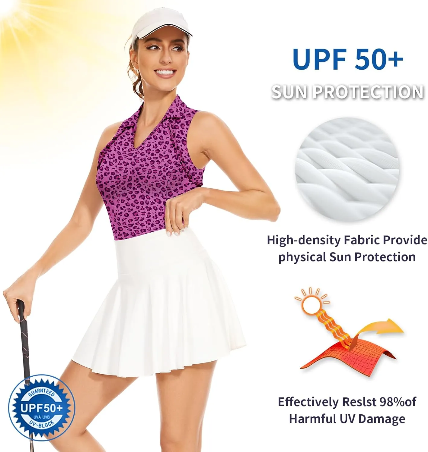 Soneven Womens Sleeveless Golf Shirt UPF 50  Moisture Wicking Ruffle Tennis Shirt
