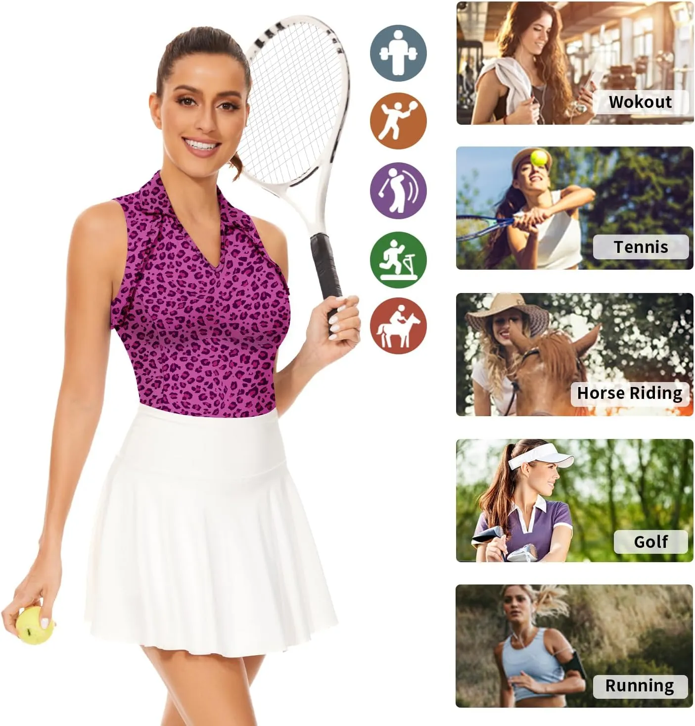 Soneven Womens Sleeveless Golf Shirt UPF 50  Moisture Wicking Ruffle Tennis Shirt