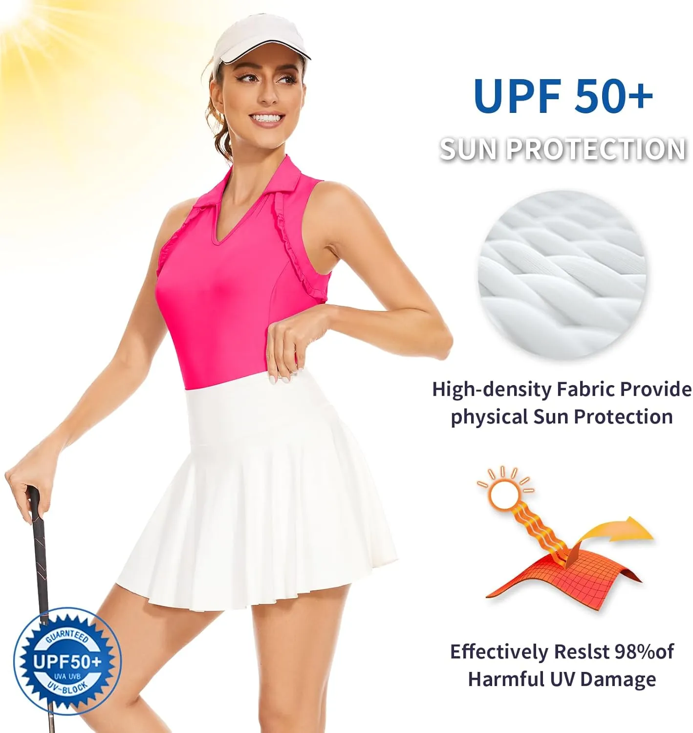 Soneven Womens Sleeveless Golf Shirt UPF 50  Moisture Wicking Ruffle Tennis Shirt