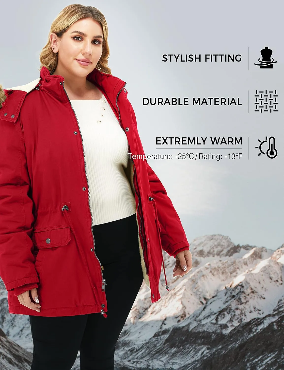 Soularge Women's Winter Plus Size Sherpa Lined Coats with Detachable Hood