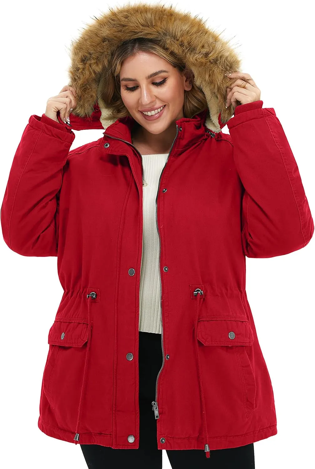 Soularge Women's Winter Plus Size Sherpa Lined Coats with Detachable Hood