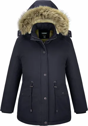 Soularge Women's Winter Plus Size Sherpa Lined Coats with Detachable Hood