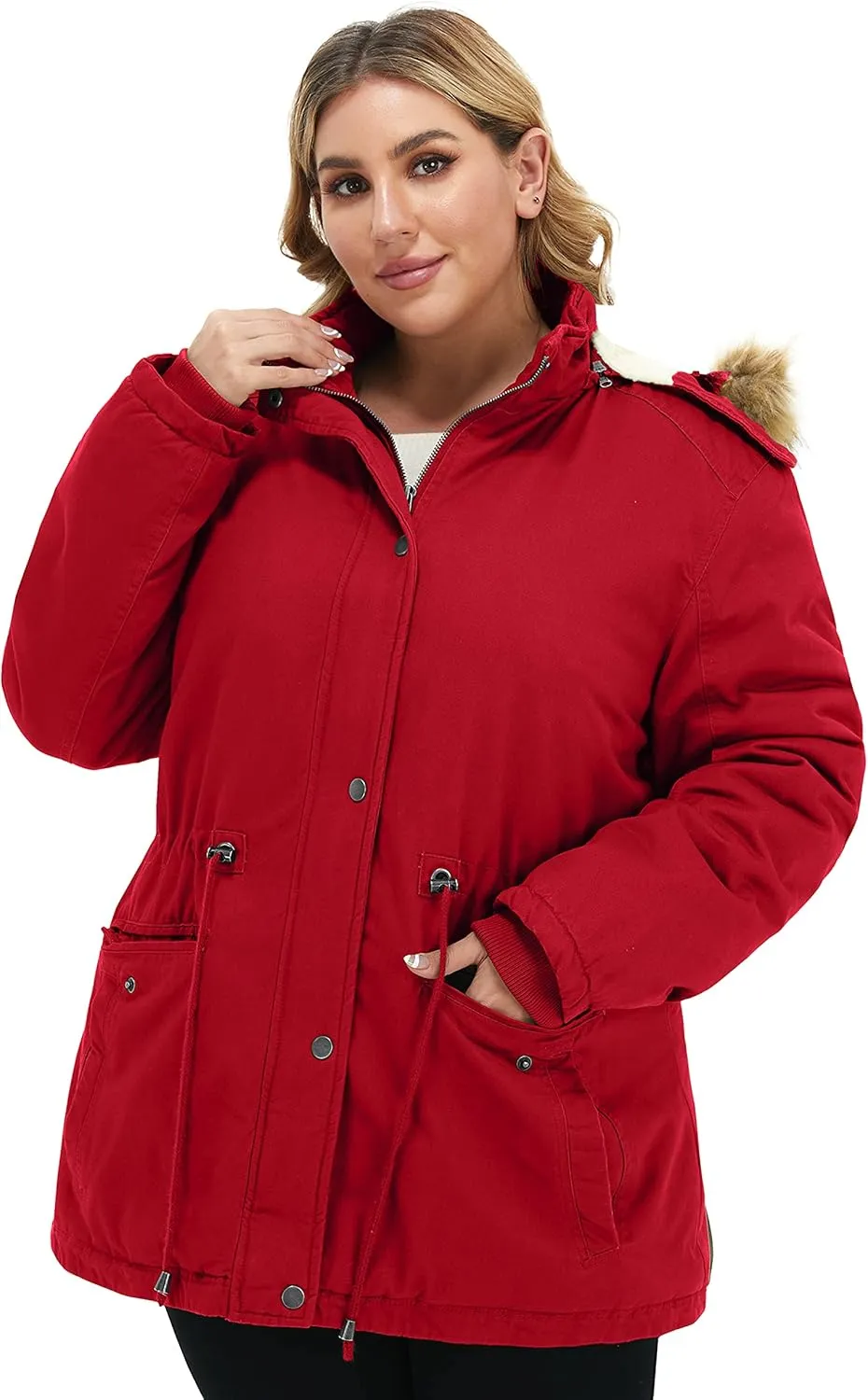 Soularge Women's Winter Plus Size Sherpa Lined Coats with Detachable Hood