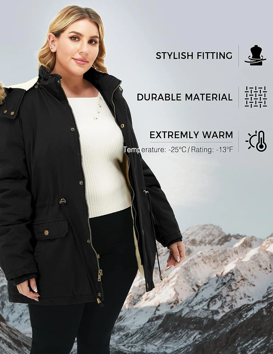 Soularge Women's Winter Plus Size Sherpa Lined Coats with Detachable Hood