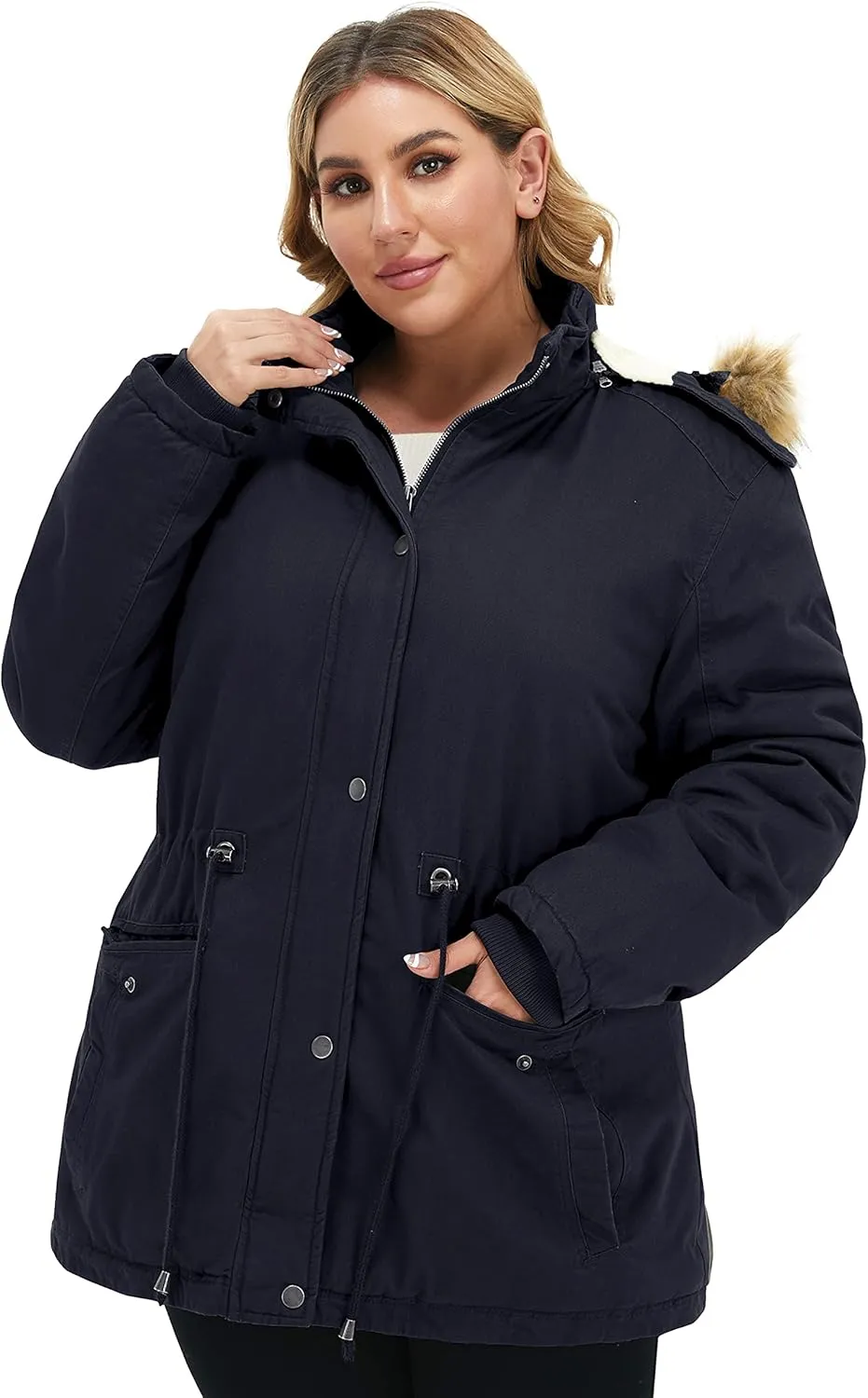 Soularge Women's Winter Plus Size Sherpa Lined Coats with Detachable Hood