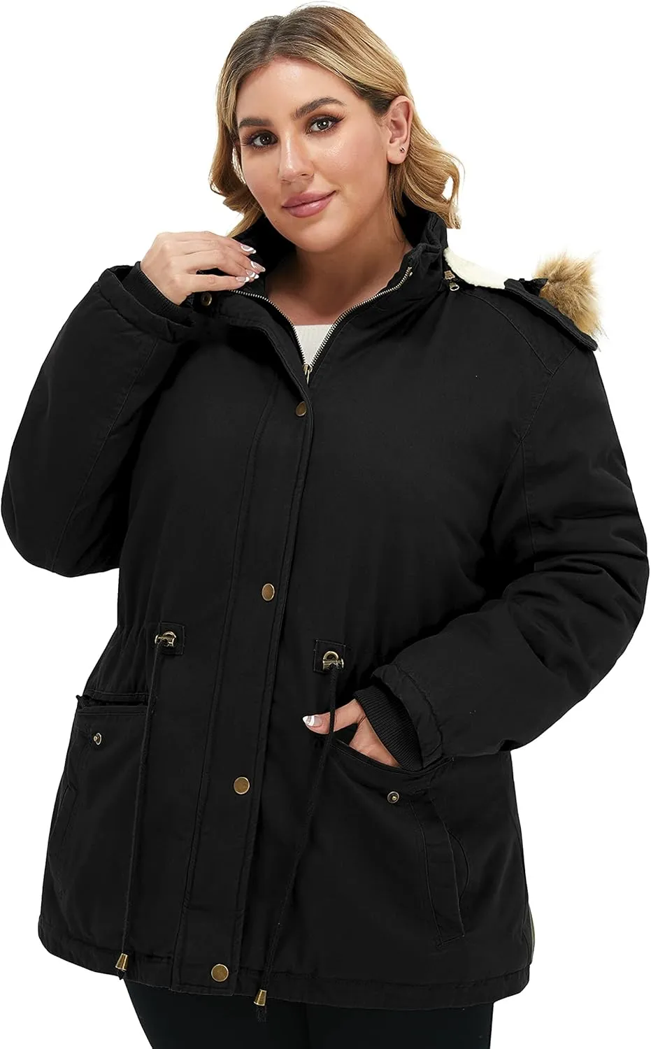 Soularge Women's Winter Plus Size Sherpa Lined Coats with Detachable Hood
