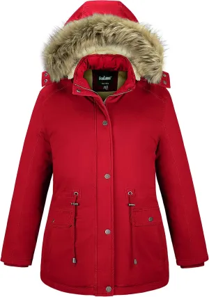 Soularge Women's Winter Plus Size Sherpa Lined Coats with Detachable Hood