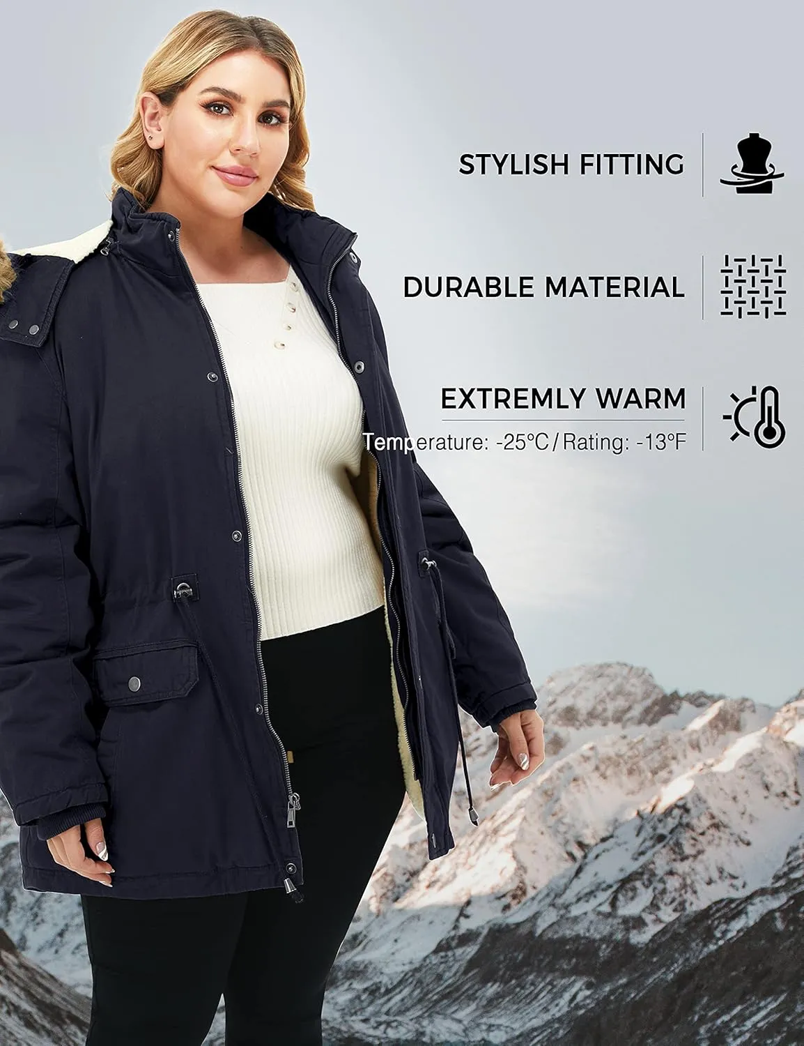 Soularge Women's Winter Plus Size Sherpa Lined Coats with Detachable Hood