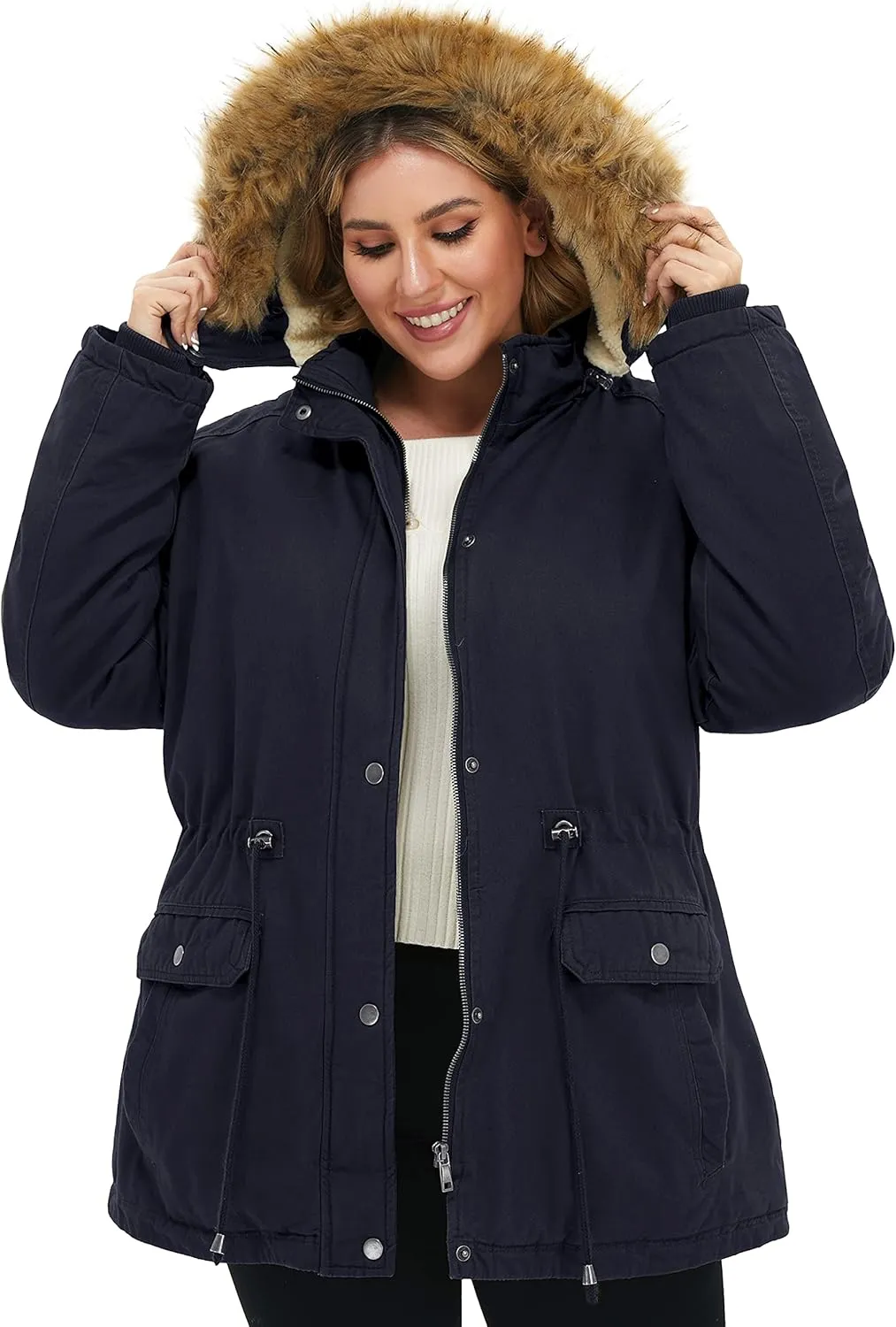 Soularge Women's Winter Plus Size Sherpa Lined Coats with Detachable Hood