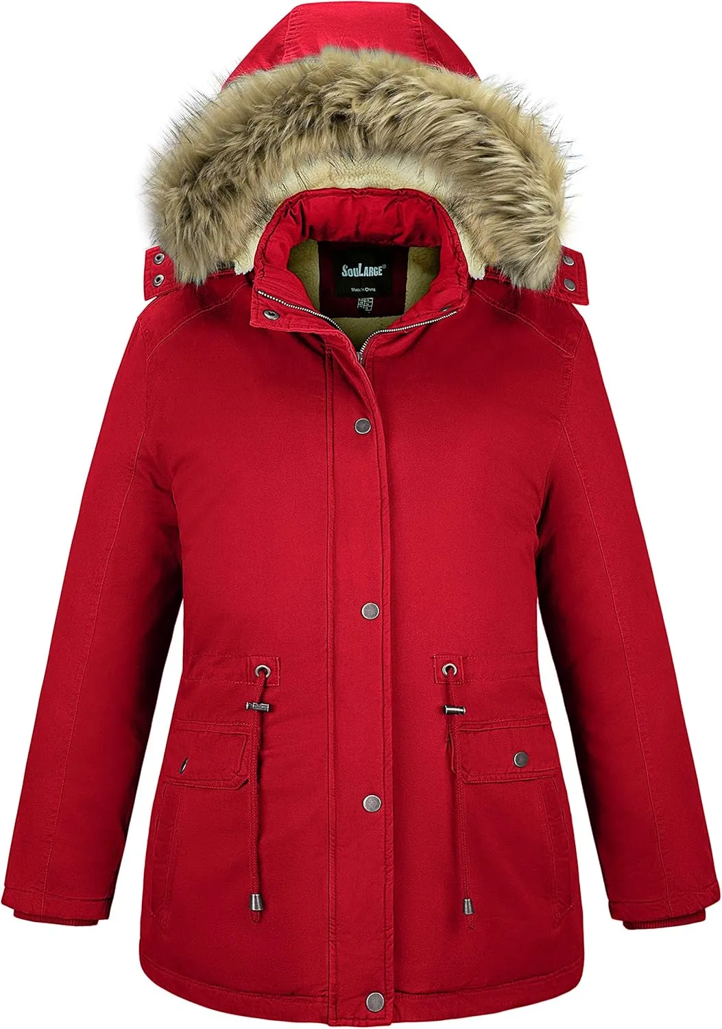 Soularge Women's Winter Plus Size Sherpa Lined Coats with Detachable Hood