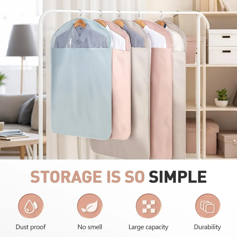 Space Saving Hanging Garment Bag with Self Compression Zipper, 2025 New Garment Bag for Hanging Clothes, Large-Capacity Down Coat storage Protector with Transparent Window (Pink, Short)
